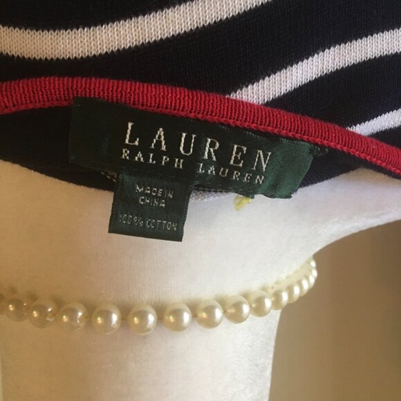 LRL Navy White Stripes Sweater Classic Pullover Preppy Boat Neck 100% Cotton XXL - Picture 5 of 6